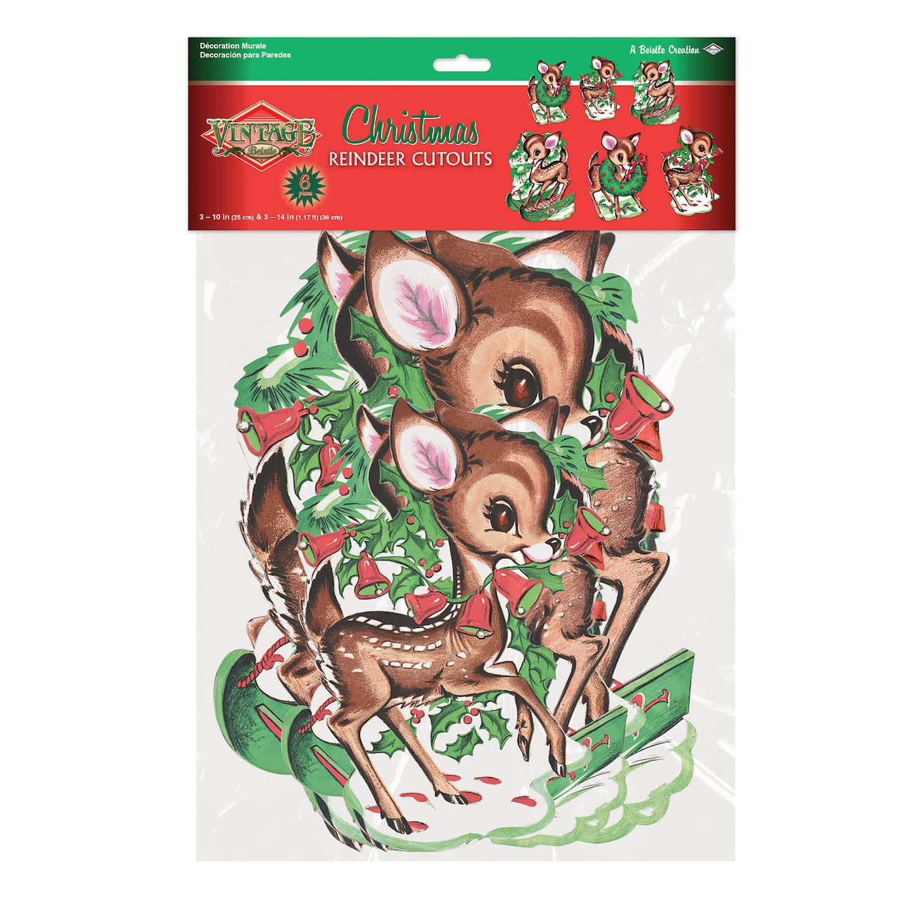Beistle Vintage Christmas Reindeer Cutouts, 12ct.